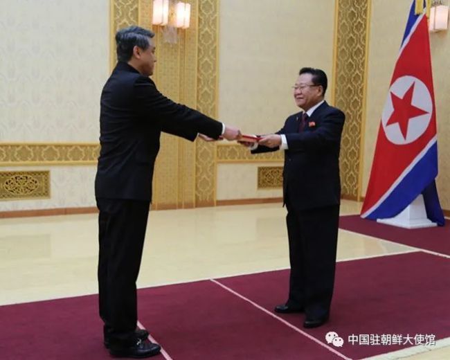 中国驻朝鲜大使王亚军向崔龙海委员长递交国书