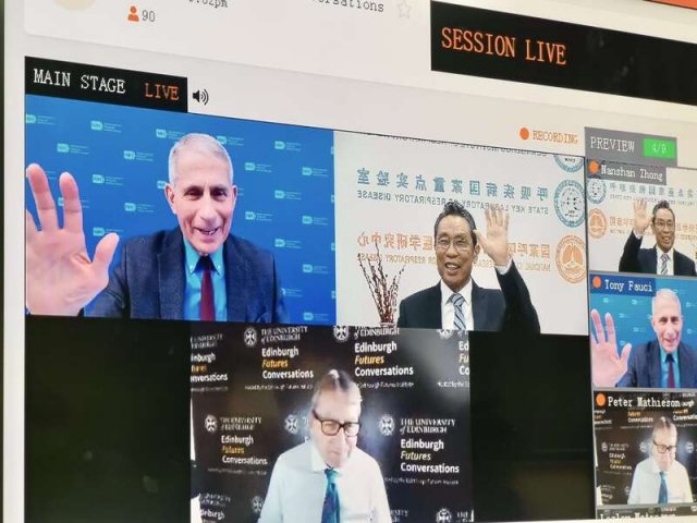 中国工程院院士钟南山与美国传染病学专家福奇连线对话
